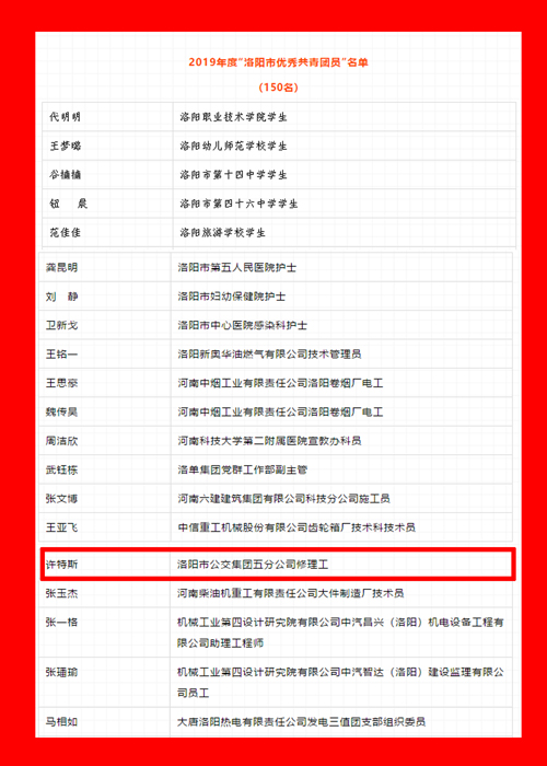 公交五分公司、許特斯受到團市委表彰